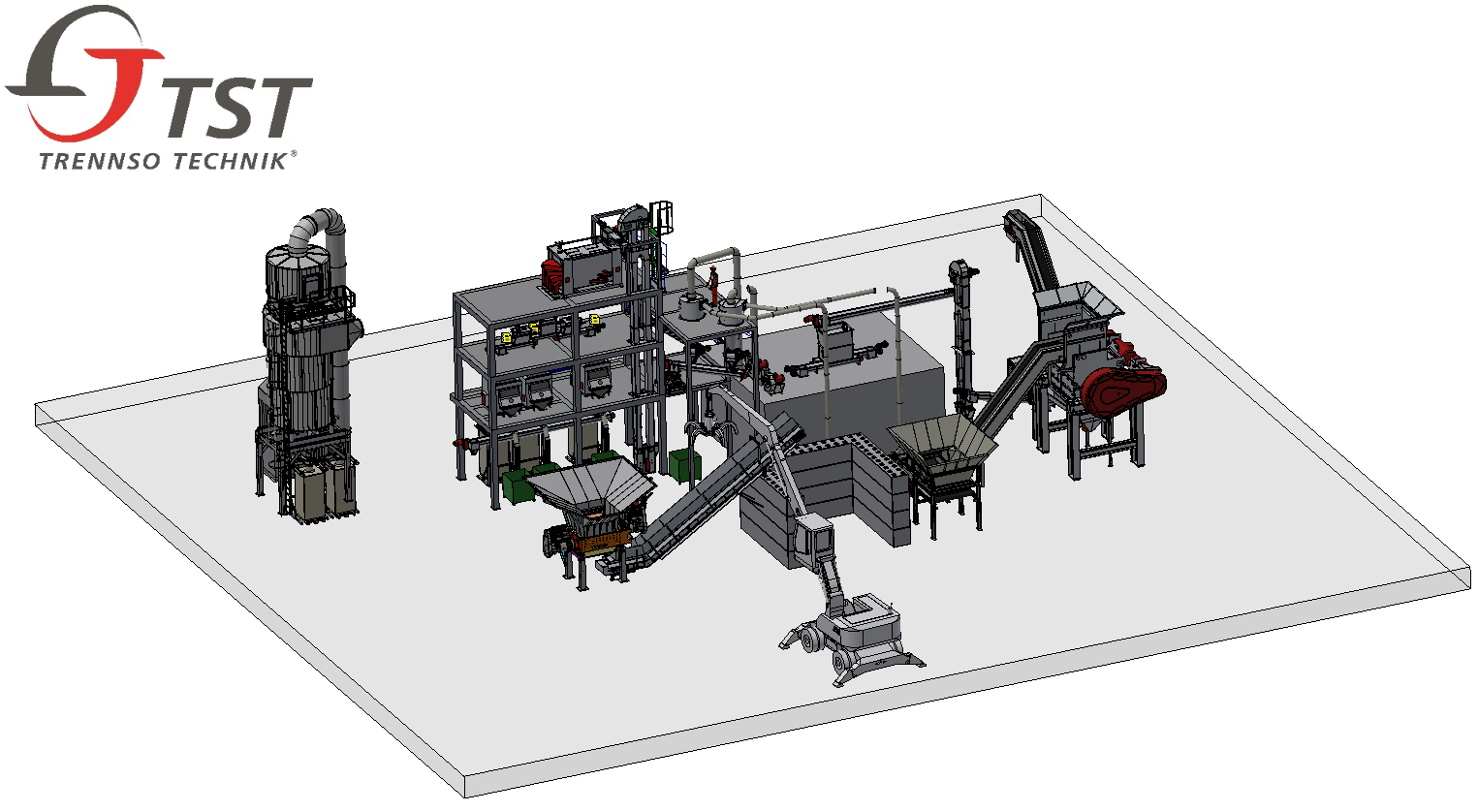 3D visualization of the tire recycling line based on TRENNSO TECHNIK equipment